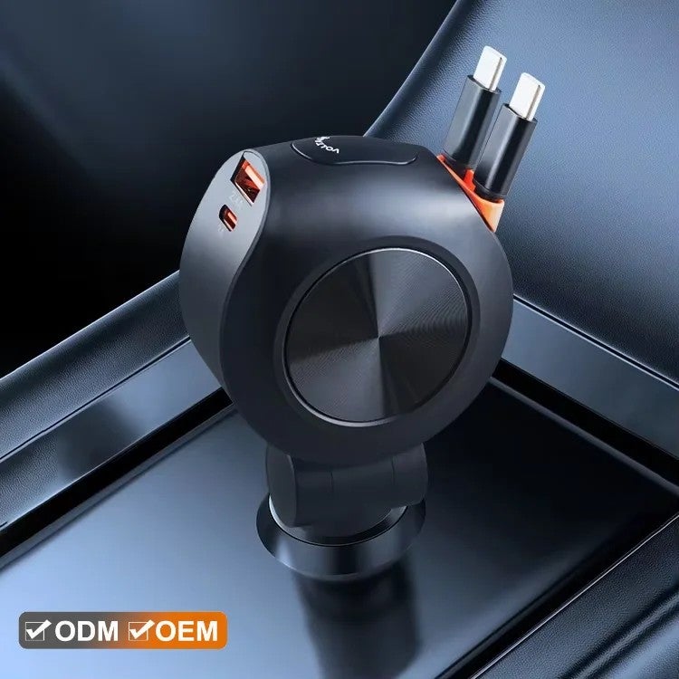 Bluejw 69W 4-in-1 Retractable Car Charger: PD 30W USB-C Fast Charging Cigarette Lighter Adapter for Automobile - Includes Retractable Cable - Image 4